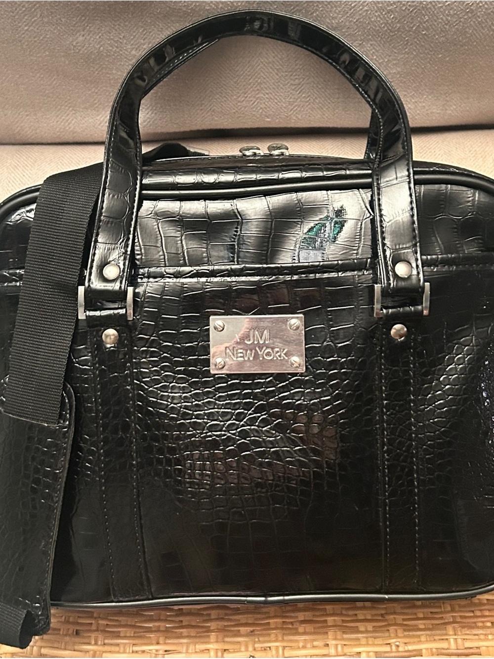 JM New York Black Croc-Embossed Bag with Shoulder Strap
